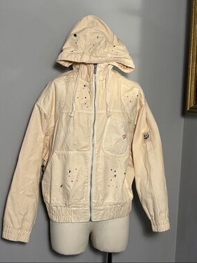 Urban Outfitters BDG XS Cream Paint Splatter Utility Zip Up Hooded Jacket
